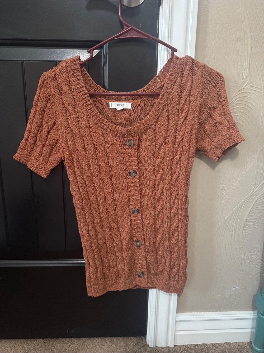 mine Rust Cable Knit Short-Sleeve Button Cardigan - Picture 1 of 3